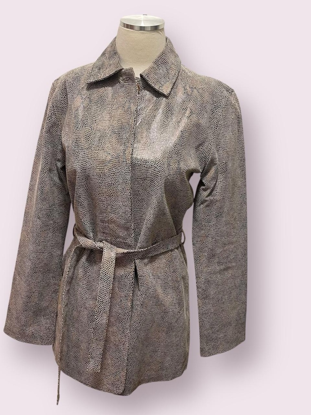 Brandon Thomas snake skin print real leather belted jacket/ coat